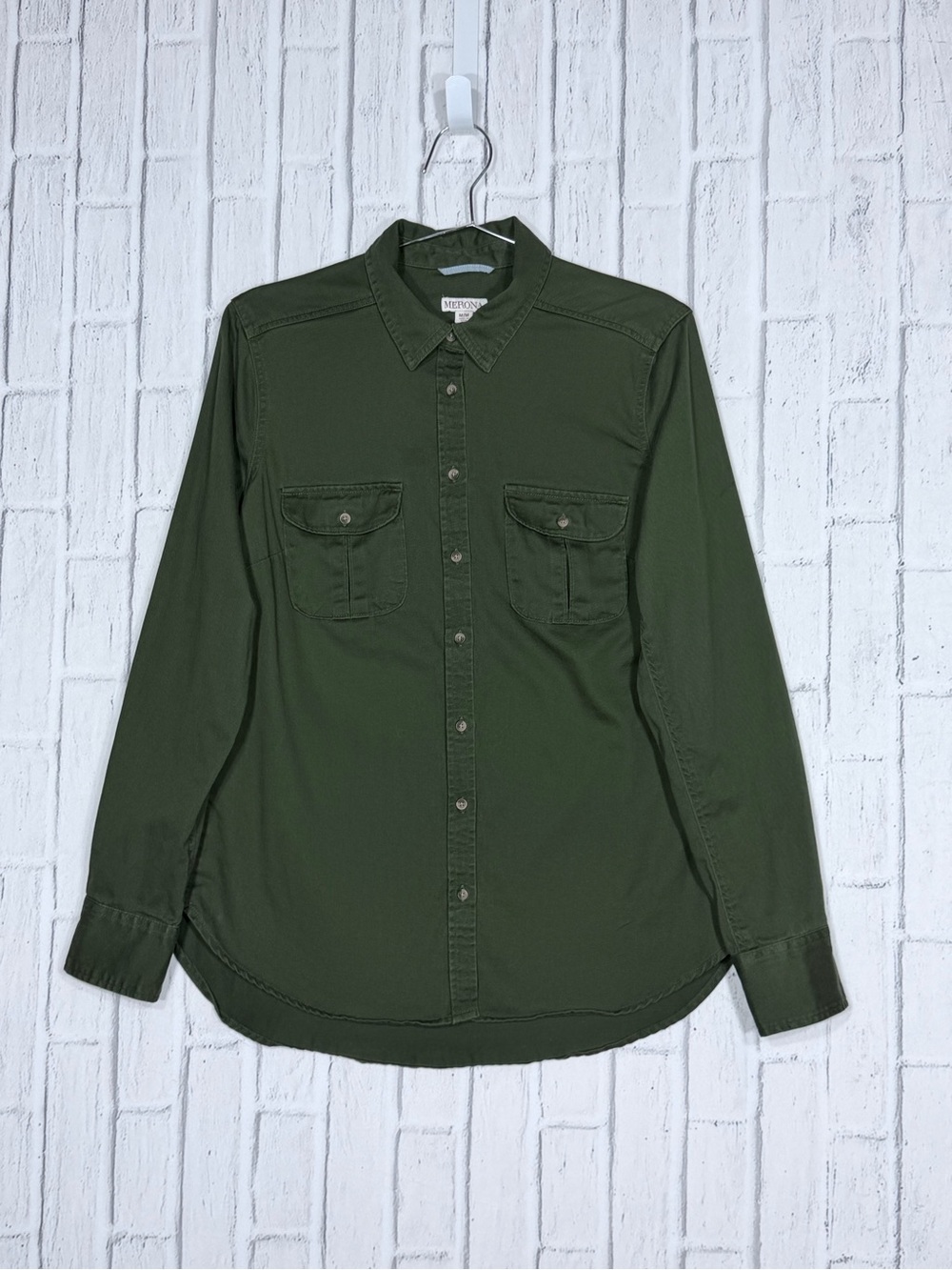 🌿 Merona 100% COTTON Olive Green Utility Button Front Shirt Jacket Medium
